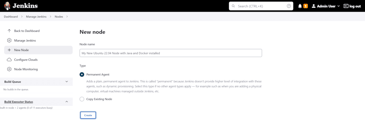 New node Jenkins UI