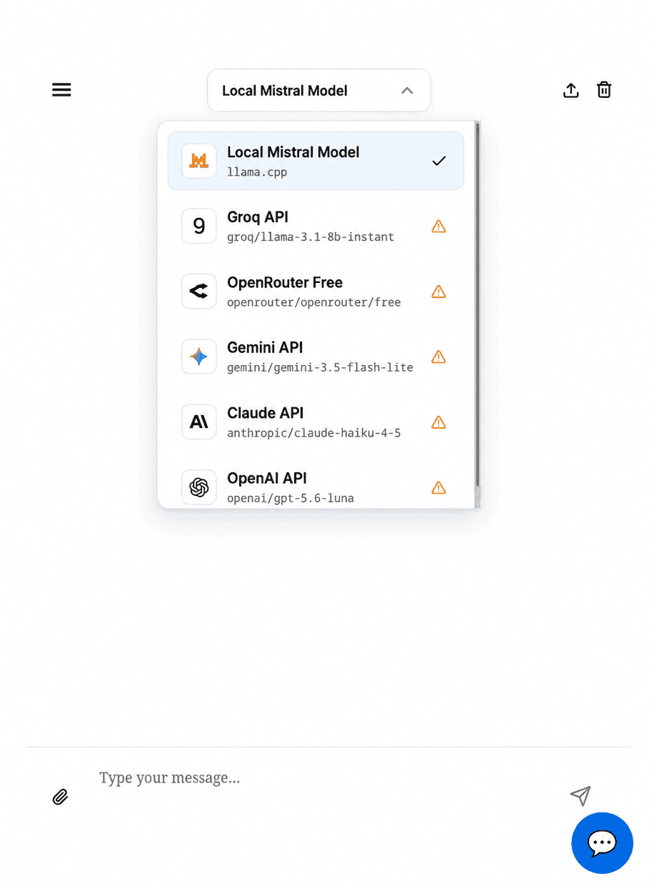 LLM provider selector with local and third-party options